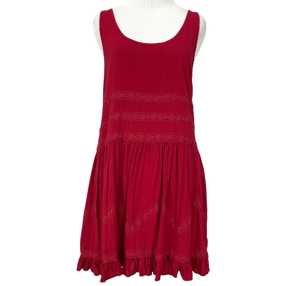 Vintage American Rag Sleeveless Mini Dress S Red Lace Ruffle Western Americana